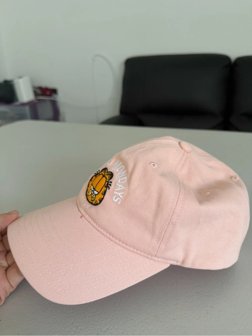 I Hate Mondays Garfield Pink Embroidered Baseball Cap